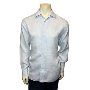 Tommy Bahama Button Down Shirt Mens M Blue Excellent 100% Linen Textured Grid